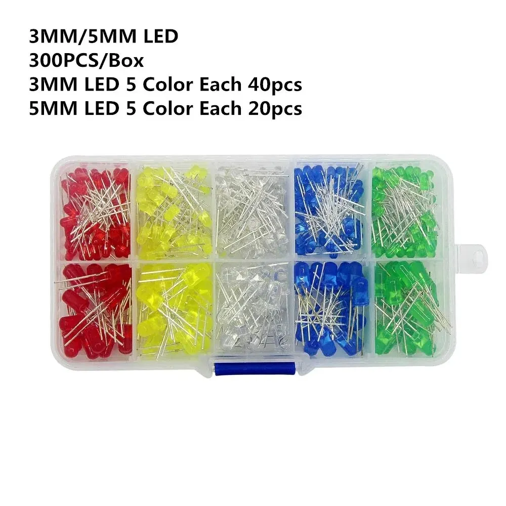 LED F3MM Red Yellow Blue Green White Combination LED Beads F5MM LED Mixed Sample Pack and Storage Box