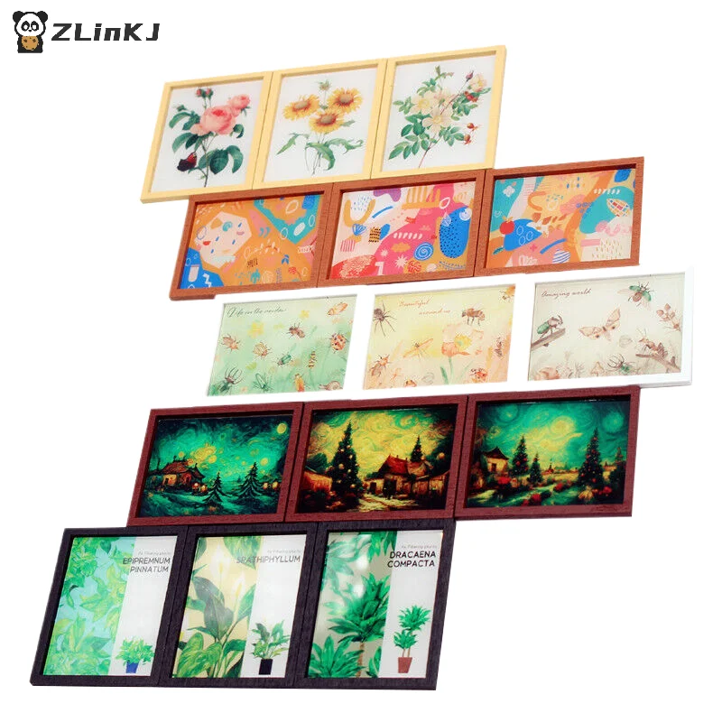 ▶3Pcs/Set Dollhouse Mini Modern Style Illustration Abstract Mural DIY Mini Furniture Model Set Toy Living Room Scene Accessories