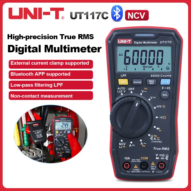 UNI-T True RMS Digital Multimeter 600V AC/DC Voltage High Precision Tester LoZ/LPF Meter 60000 Counts Ohmmeter UT117C