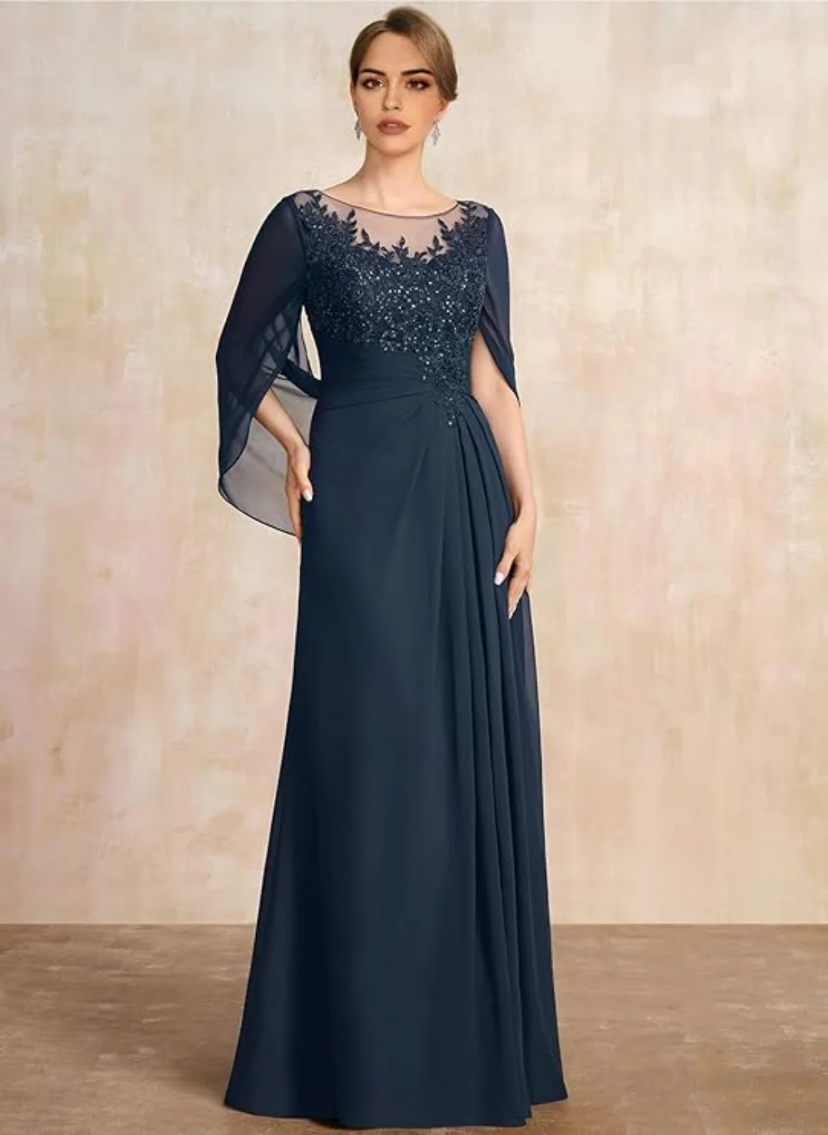 Mother of The Bride Dresses Pleated Sequins Plus Size Wedding Guest Dress Lace Appliques Long Chiffon Evening Party Gowns