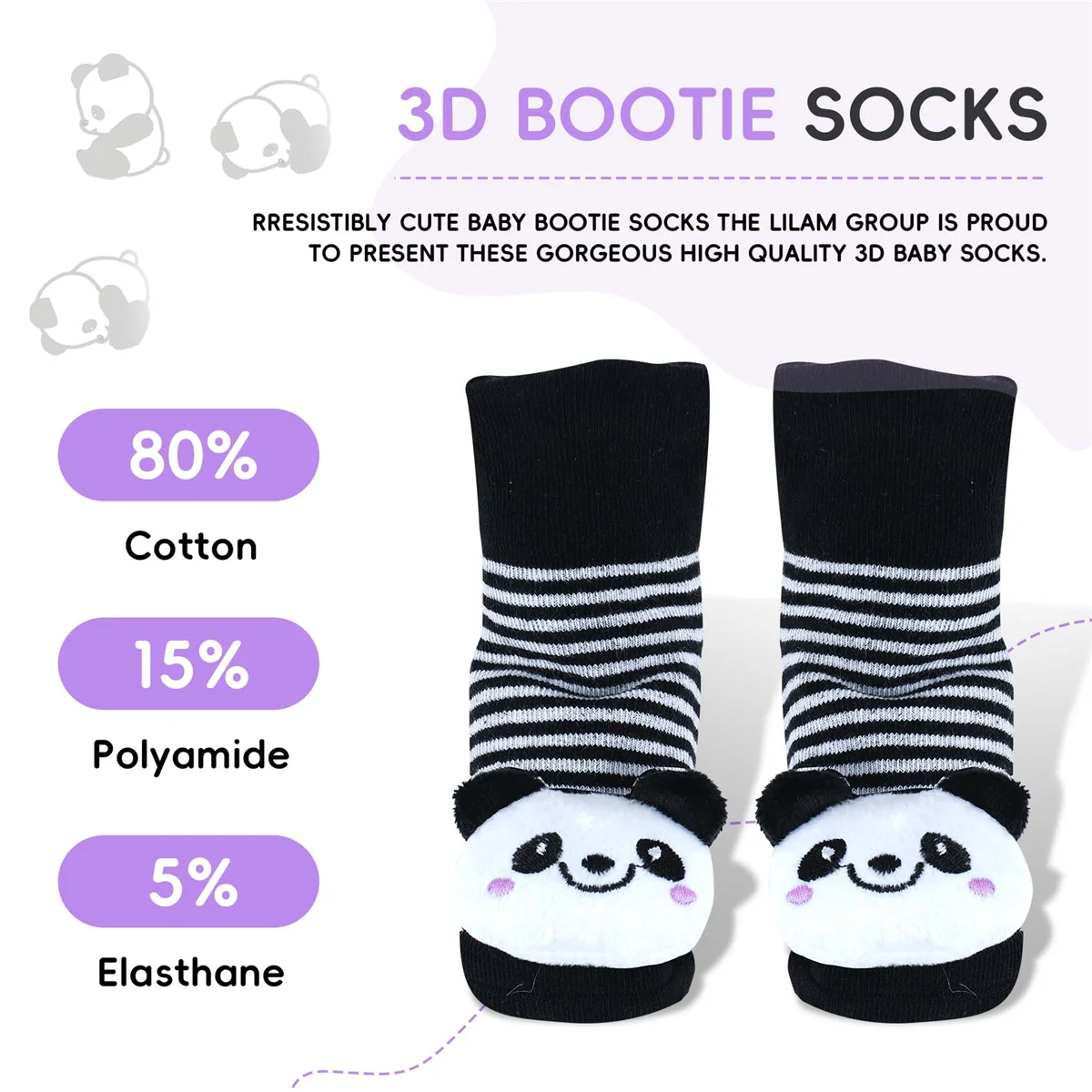 BAAA-Panda - Irresistibly Cute Baby Boy Girl 3D Bootie Socks Anti / Non Slip 0-12 months