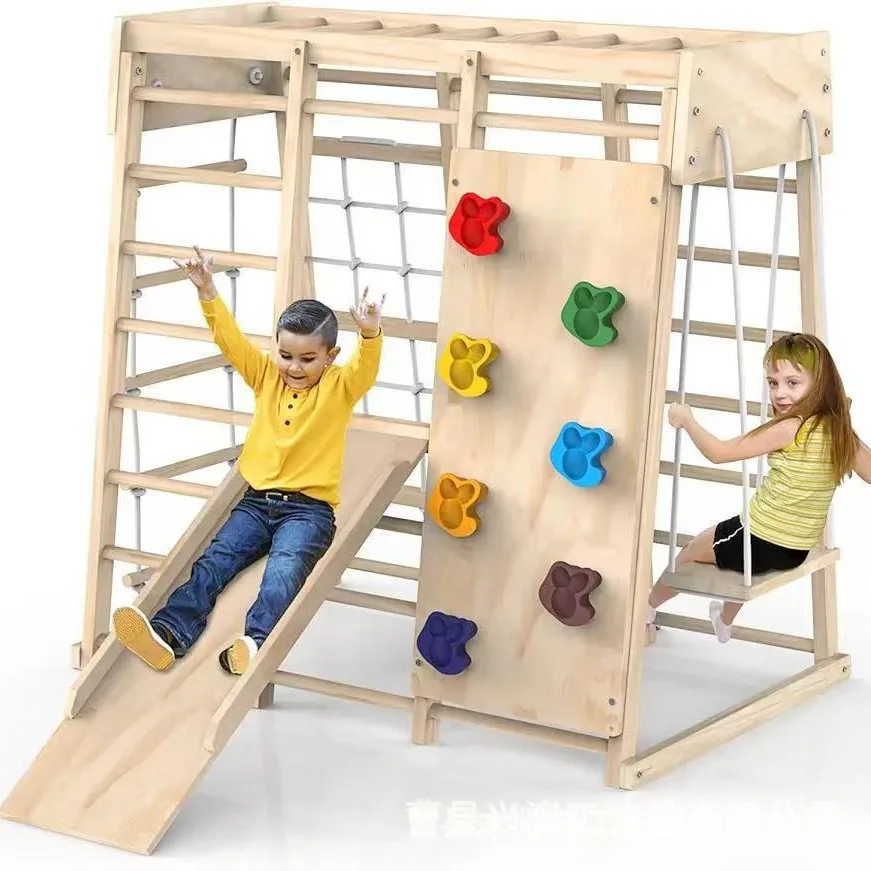 Kids Montessori Wooden Climbing Triangle Teepee Playhouse Jungle Gym Play Set for Kids Wooden Indoor Playground