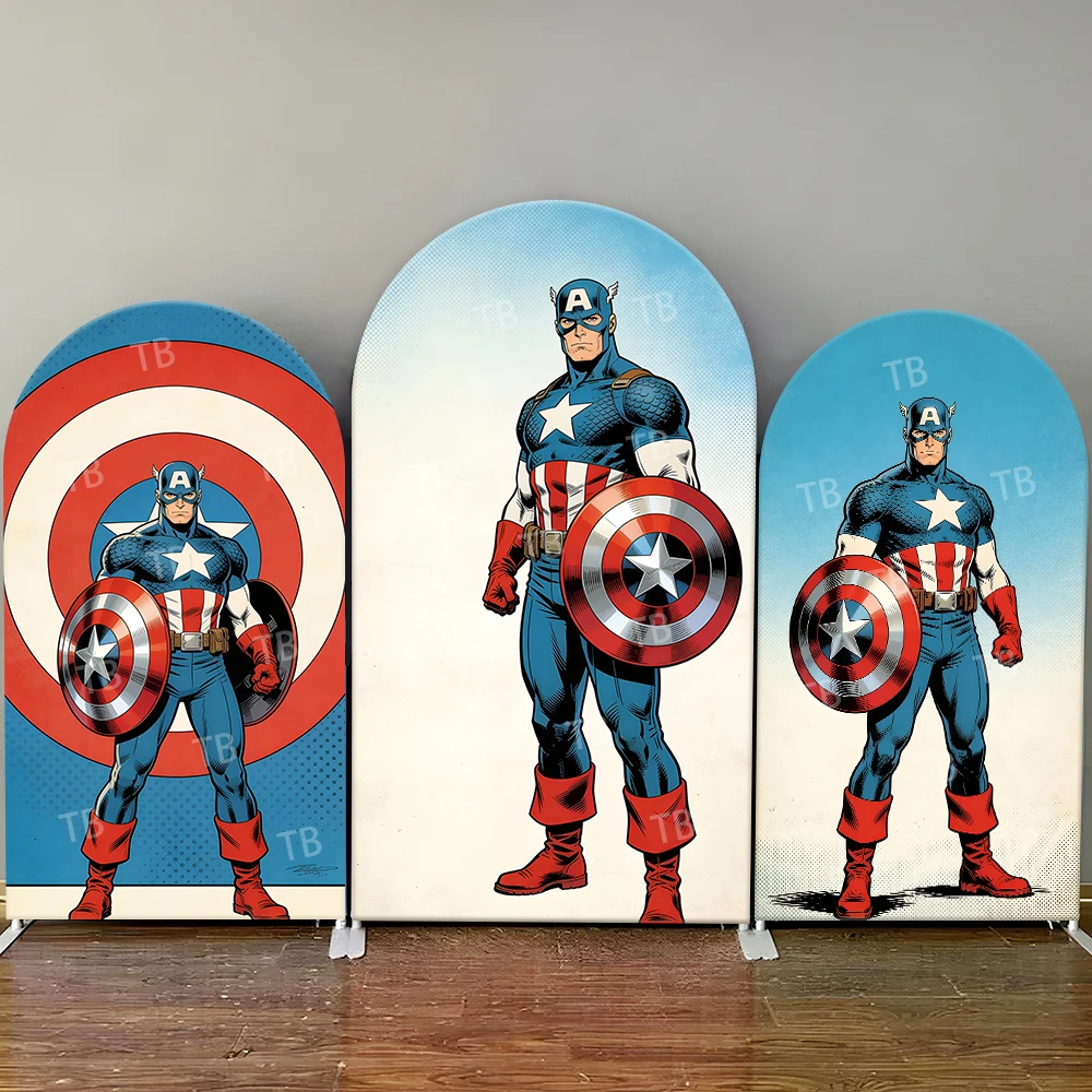 

Captain America Classic Shield Style Arch Backdrop Cover Iconic Hero Scene For Kids Birthday Baby Shower Photo Booth Background
