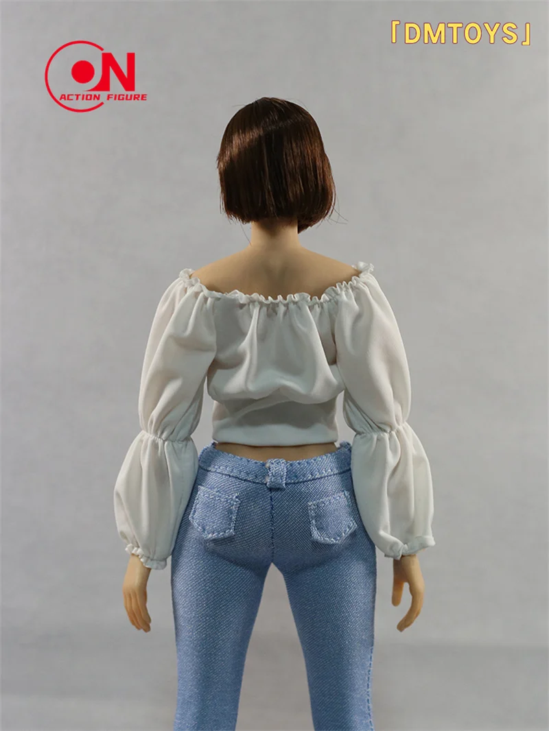 DMTOYS DF080 1/6 Schaal Een woord Kraag Ijs Zijde Bubble Mouw Top Kleding Model Fit 12 "Vrouwelijke soldaat Action Figure Body Poppen