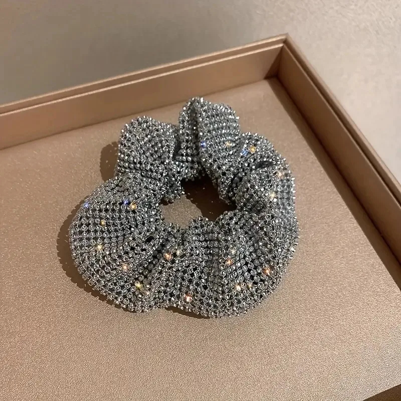 

1 sparkling rhinestone decorative large intestine headband elastic headband ponytail, suitable for women's party accessories