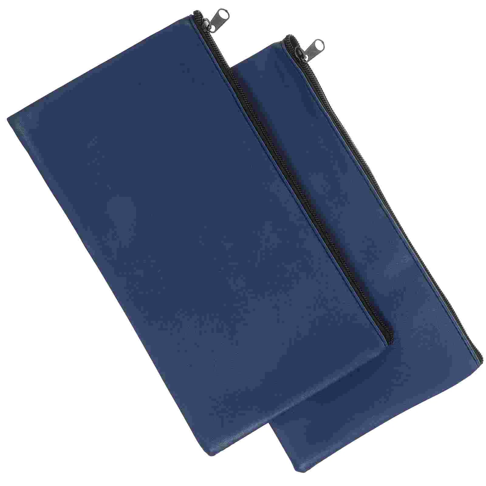 2 Pcs Pu Bill Bag Cash Deposit Storage 2pcs Packed Navy Blue Zipper Pouch Money Organizer for with Wallet Bags Receipt