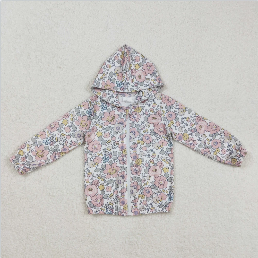 

Wholesale baby girl clothes Summer Boutique Toddler kids clothes girl Pink Flowers Long Sleeve Hooded Zip Jacket Cardigan Tops
