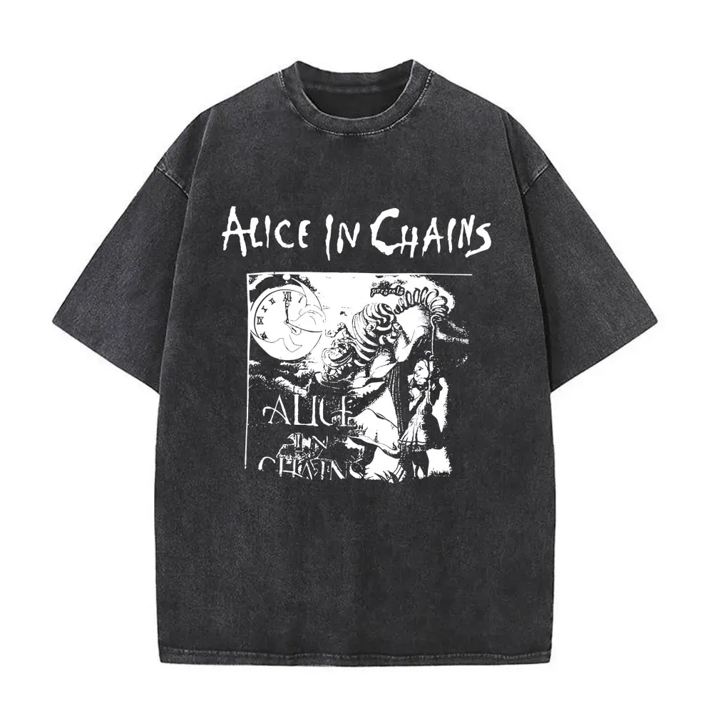 

Limited Rock Band Alice in Chains Washed Vintage T Shirt Men Women Gothic Punk Pop Music T Shirts Men's Retro Oversized T-shirts