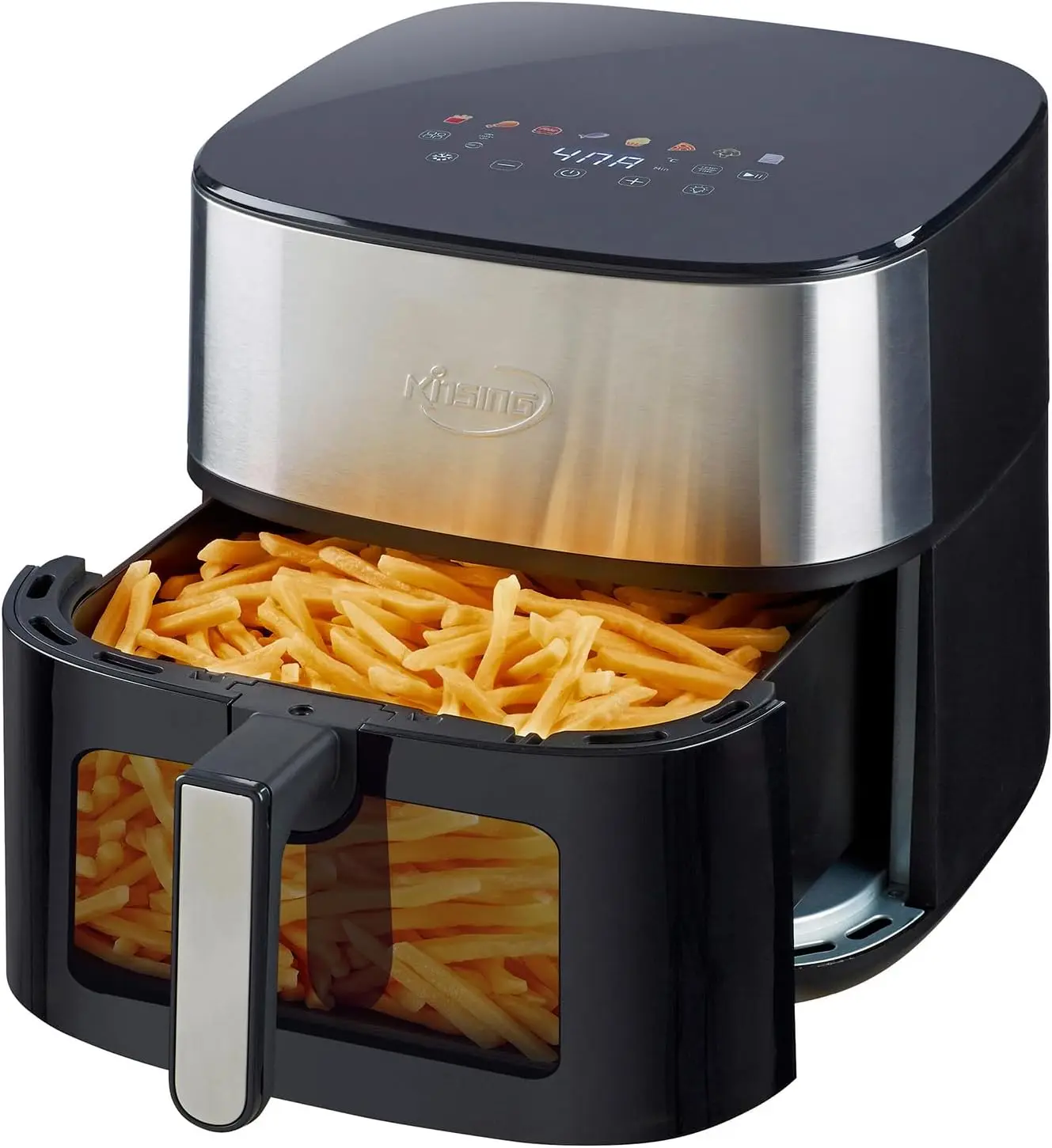 

XL 8.5 QT Air Fryer 8-in-1 with View Windows, Up to 400°F, Fast Roast, Preheat, Shake, Bake, Non-Stick Basket, 85% Less Oil