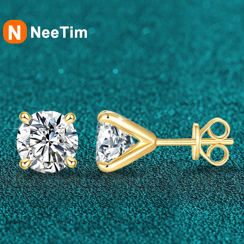 

NeeTim 0.2-2CT Yellow Gold Color Moissanite Stud Earrings for Women Sparkling Classic Wedding Lab Diamond 925 Silver Earring