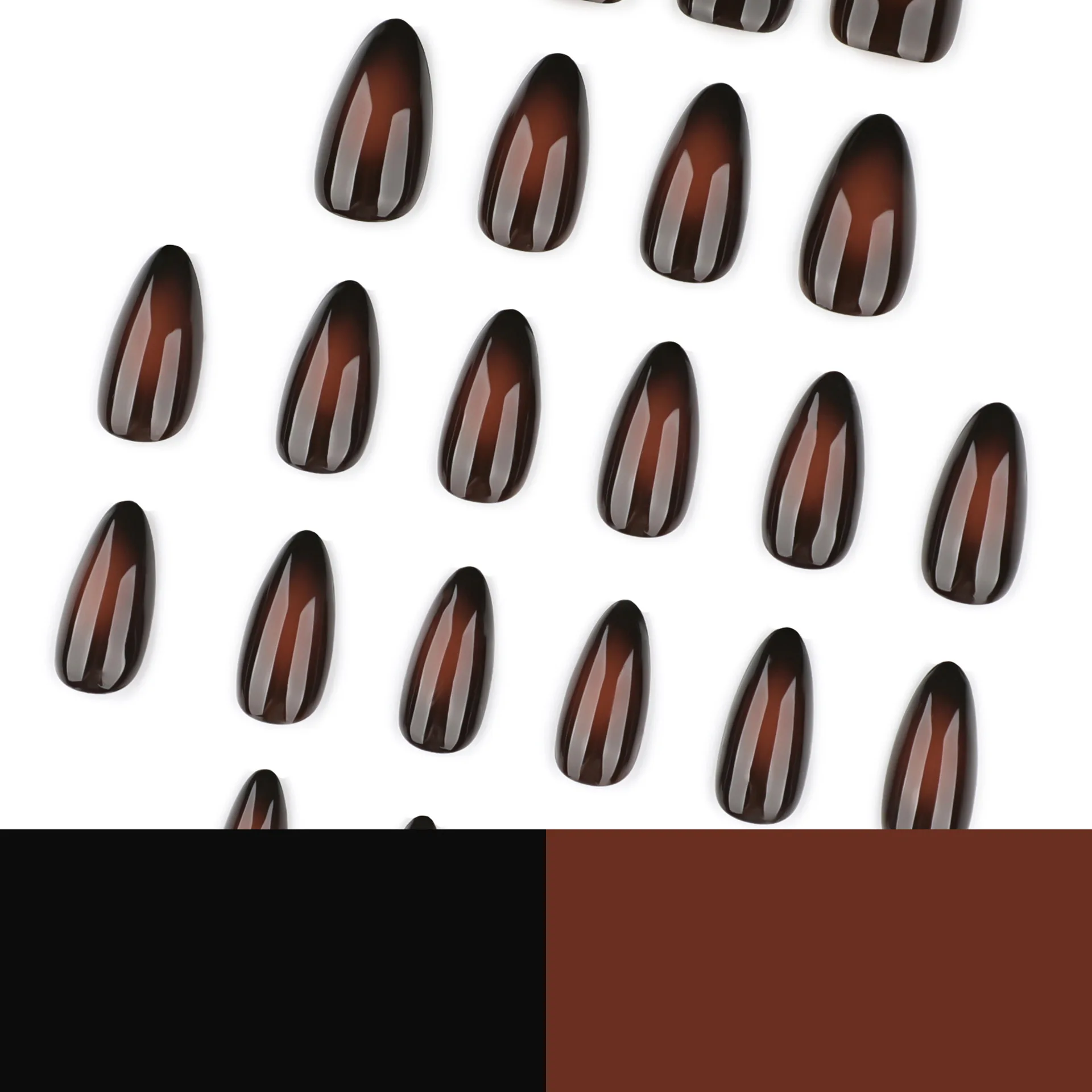 24 stücke Schwarz Braun Verschmieren Falsche Nägel Herbst Winter Glänzend Mandel Gefälschte Nagel Tipps Volle Abdeckung Einfache Täglichen Drücken auf Nagel Für Mädchen – Detail 5