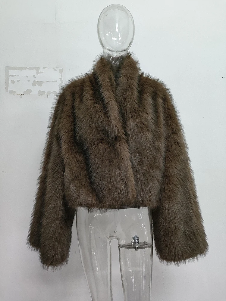 UCXQ Vinatge Faux Fur Coat European Style V-neck Loose All Match Temperament Elegant Warm Jacket Women 2024 Autumn Winter C1908