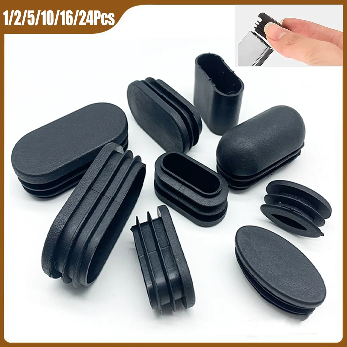Oval Oblong Tubes Insert Plug End Cap Table Feet Chair  Anti Slip/Silent Plug Furniture Accessories Black/White Long 20-100mm