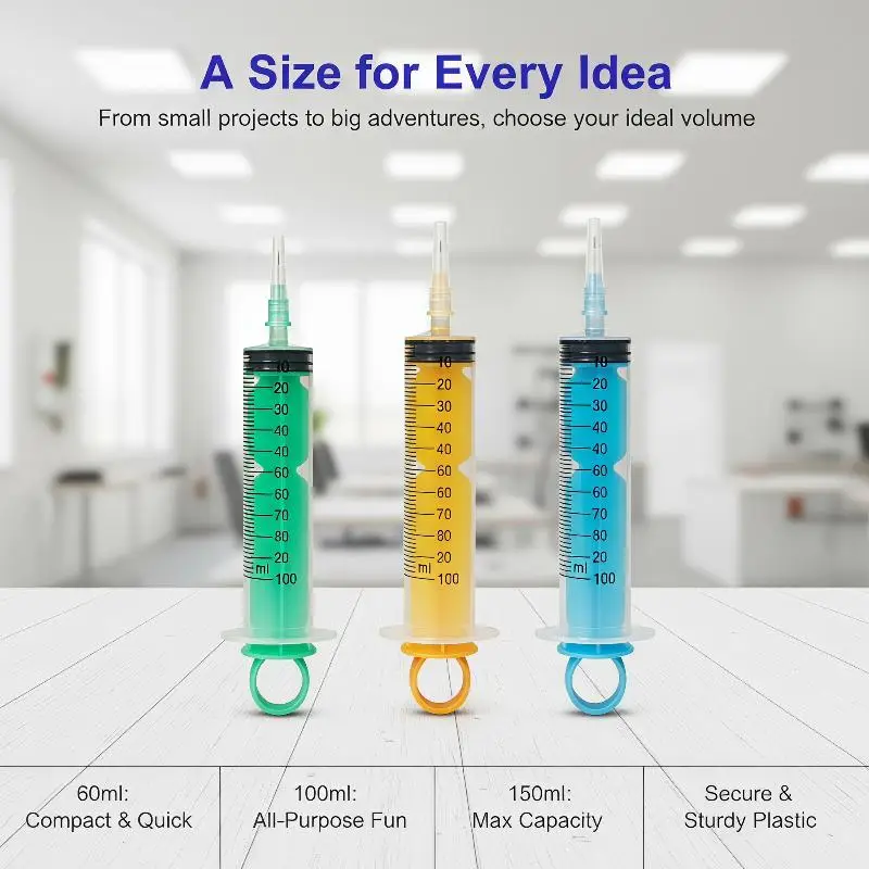 60ml 100ml Syringe Colored Push-Rod Ring Industrial Glue Injection Veterinary Medication Administration Laboratory Dispensing