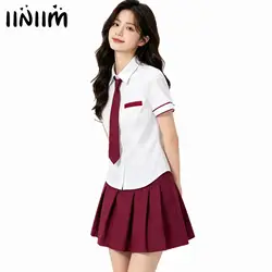 Womens Schoolgirls Cosplay Costume Japanese School Girl Uniform Sexy Clubwear Shirt with Plaid Skirt Tie Anime Roleplay Outfit