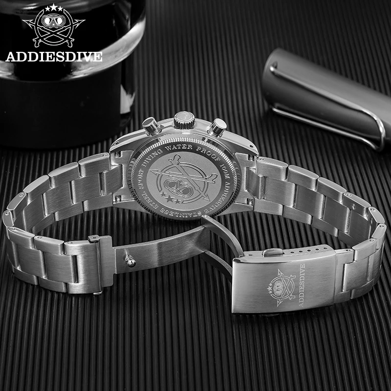 ADDIESDIVE Men's Timing Sports Watch with Bubble Glass Stainless Steel Luminous 100M Waterproof Quartz Watch
