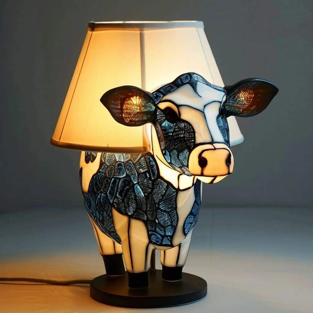 Cartoon Night Light Resin Cow Statue Living Room Bedroom Bedside Table Decoration Desktop Ornaments Lamp Light Birthday Gift