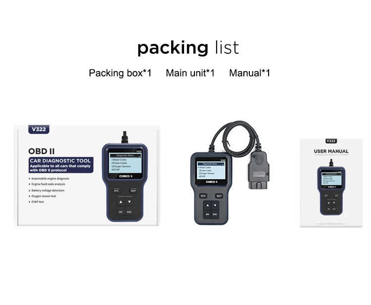 V322 Obd Ii Connectors OBD 2 SCANNER ELM327 Car Code Creader Support Full OBDII/EOBD ABS Plastic Engine Detector OBD