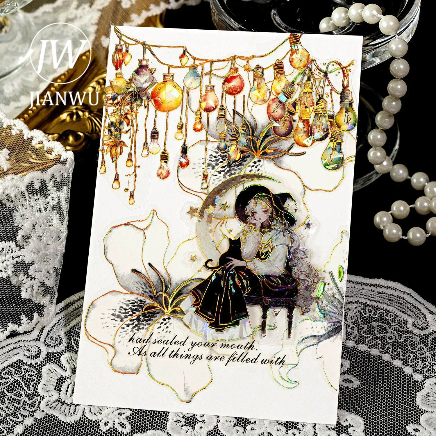 JIANWU سلسلة حفلات ضوء النجوم خمر الليزر الذهب ضوء المناظر الطبيعية المواد الكولاج PET ملصق الإبداعية DIY مجلة القرطاسية