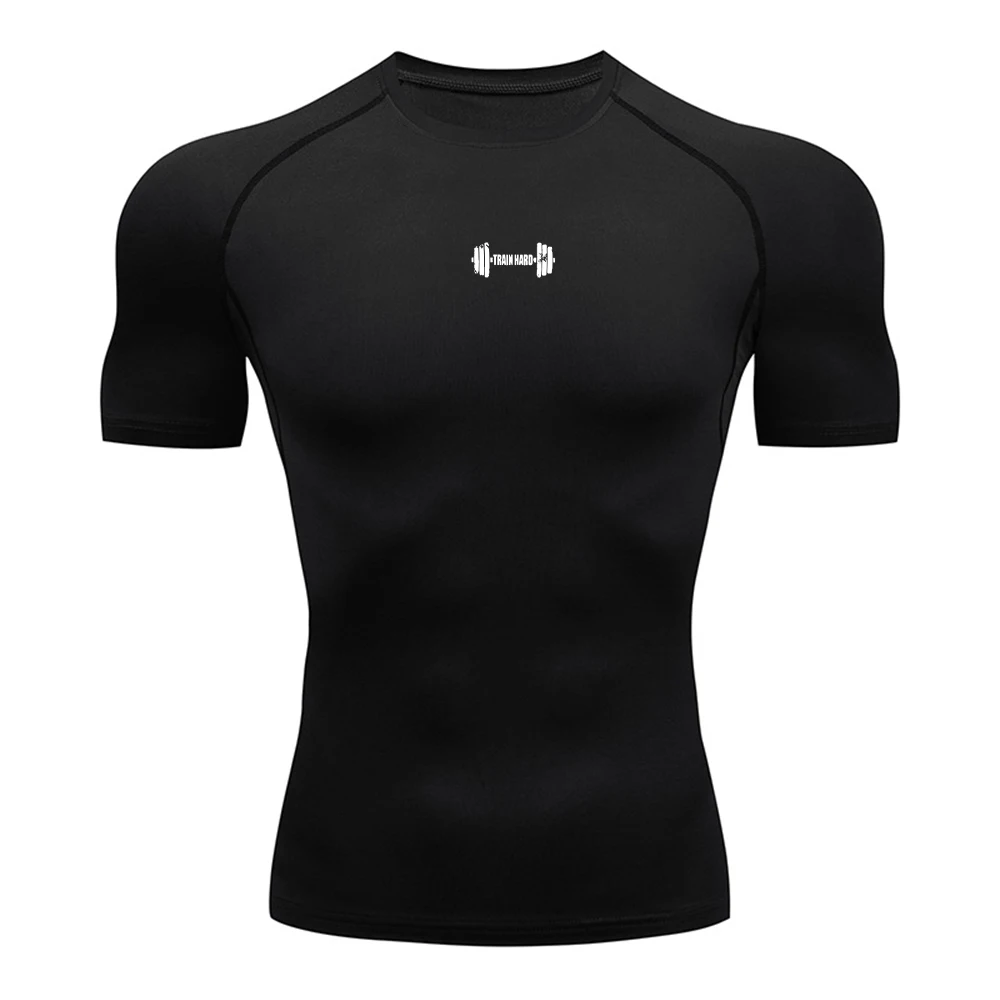 Men's Stylish Minimalist Dumbbell Print Compression T-Shirt Stretchy Quick Drying Top For Daily Wear Fitness And Cycling