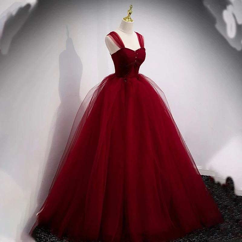 Charming Cherry Red Evening Dresses Puffy Princess Women Formal Prom Gowns Beads Off The Shoulder Lacing Up Wine 2023