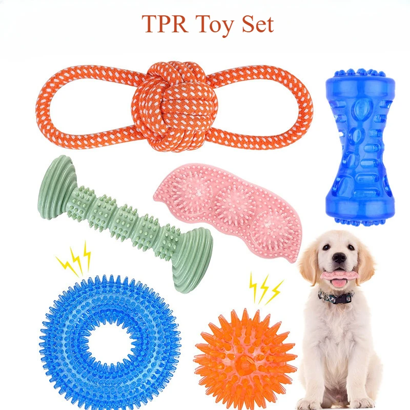 

3/6-piece Pet Toy Barbell Pea Spike Ball Set with Teeth Cleaning Dog Toy