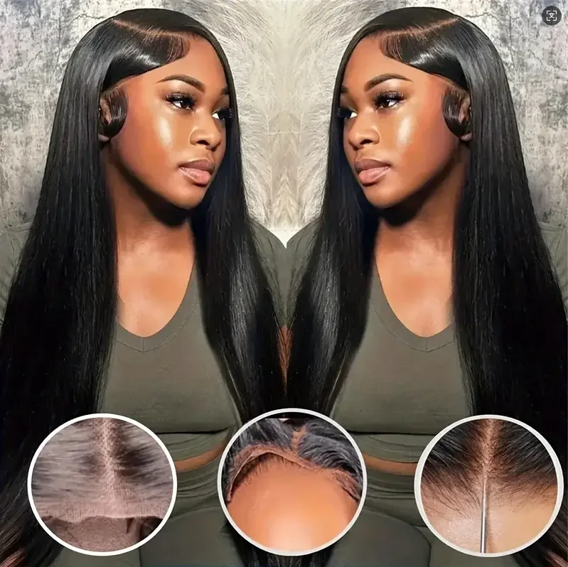 شعر مستعار بدانتيل أمامي عالي الدقة بدون صمغ شعر بشري 13x4 إغلاق مسبق القطع ومسبق القطع 200% كثافة مستقيمة ملابس سوداء طبيعية وشعر مستعار لـ W