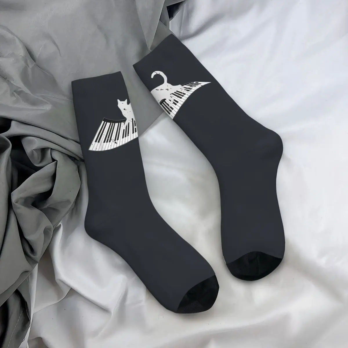 

Piano Player Socks Autumn Cats Stockings Funny Men Breathable Socks Design Skateboard Non Slip Socks