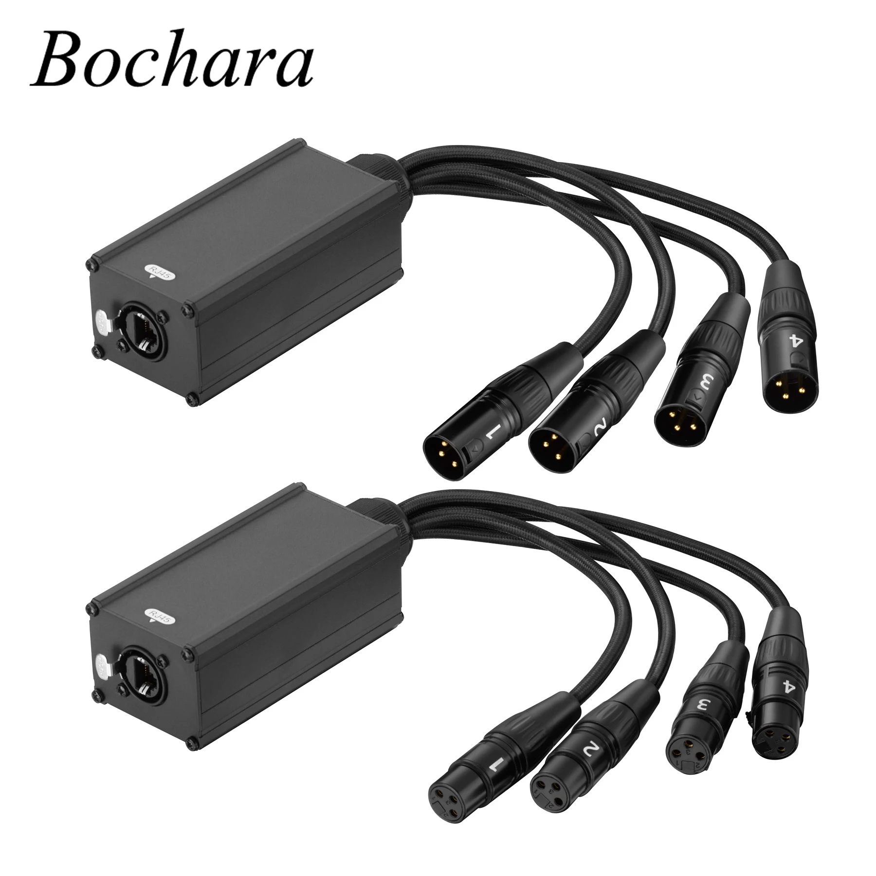 

Bochara 25cm RJ45 to 4 Channel 3Pin XLR Audio/DMX Over Network Cable Extender for Stage Sound Lighting and Recording Studio
