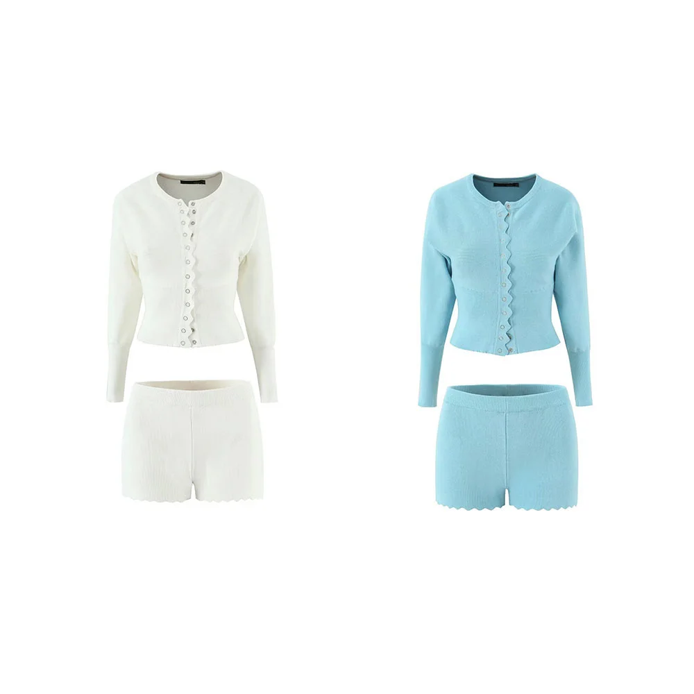 الخريف الملابس النسائية الجديدة مزاجه يظهر ضئيلة متماسكة جولة الرقبة سترة طويلة الأكمام أعلى والسراويل عالية الخصر