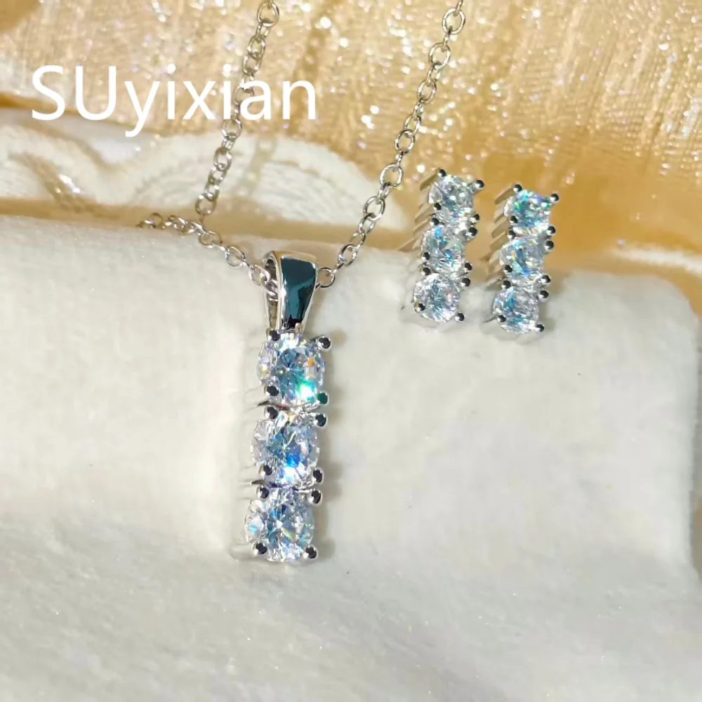 925 Sterling Silver Fashion Versatile Rectangle Zircon Necklace Earrings Set, Birthday Party Anniversary Wedding Gift