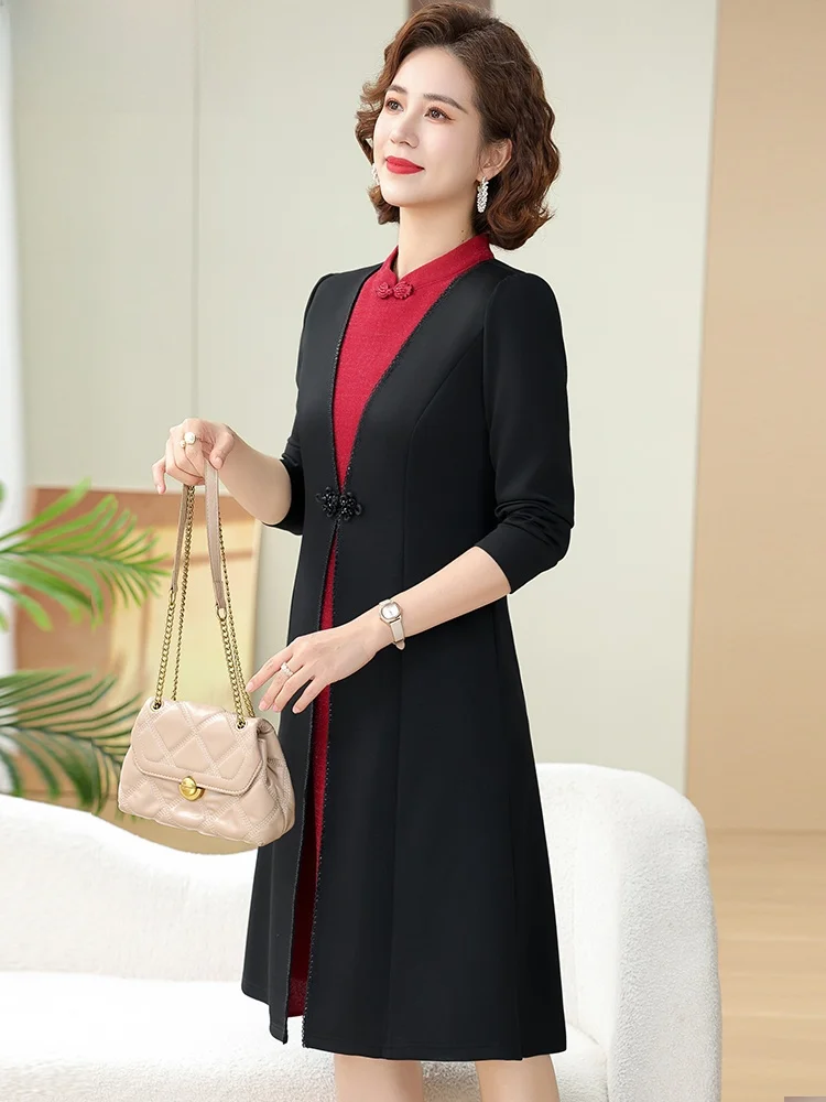 

Новая китайская весенняя юбка-платье для женщин среднего и старшего возраста, модная, свободного кроя, длинная, с бисером