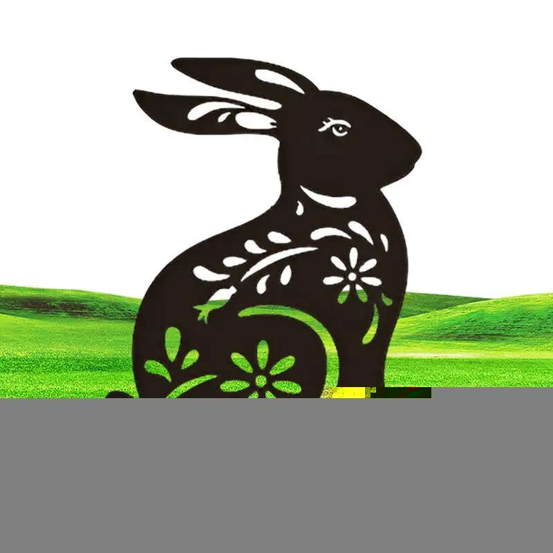 

Bunny Garden Stake Metal Rabbit Yard Art Animal Statue Black Bunny Garden Art Silhouette Animal Decor For Lawn Planters Patios