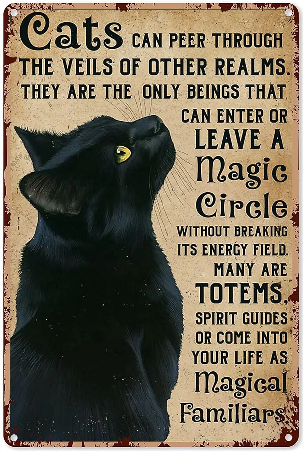 Vintage Signs for Kitchen Black Cat Magical Familiars Metal Sign Indoor Outdoor Farmhouse Coffee Shop