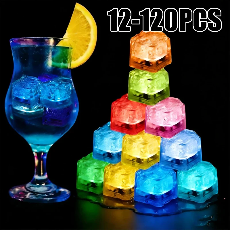 Juego de Cubos de Hielo LED, Cubos Luminosos Intermitentes de Neón a Prueba de Agua para Fiestas de Cócteles, Bodas, Copas de Brindis, Rellenos de Jarrones, Reutilizables
