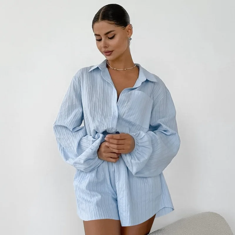 

New European American Women's Loungewear Cardigan Skin Friendly Pure Cotton Loose Fit Long Sleeves Solid Color Pajamas L Size