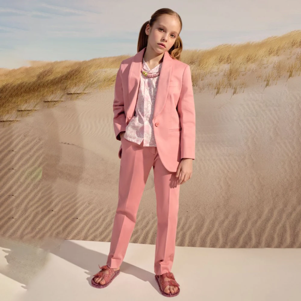 

Роскошные костюмы для девочек, однотонные комплекты с шалью и лацканами на одной пуговице, куртка и брюки, полный комплект, детская одежда по индивидуальному заказу, наряды