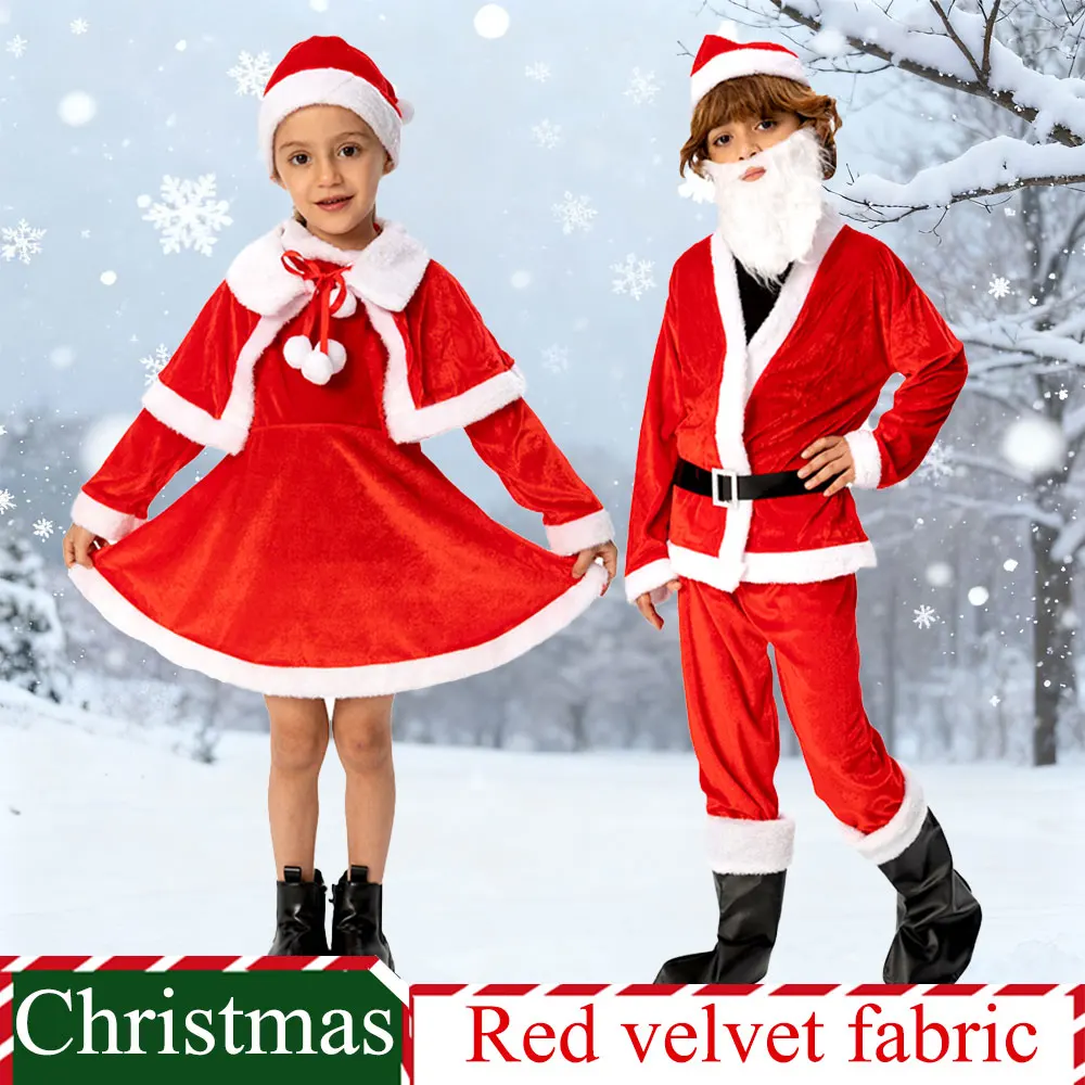 

New Year Kids Santa Claus Costume Cosplay Christmas Carnival Party Fancy Dress for Girls Boys Red Xmas Clothes Set