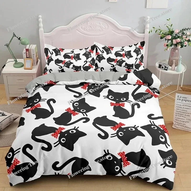 3D Kids Cats Bedding Set Twin Size Green Cartoon Cats Bedding Set for Kids Boys Girls Animal Theme Cute Kitten Pattern 6