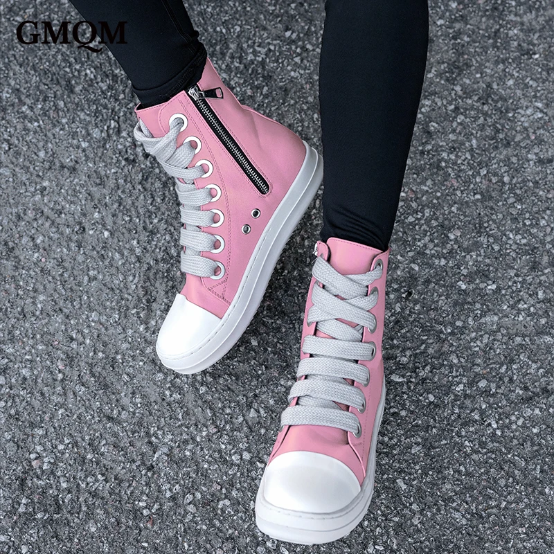 GMGM Brand Fashion Women\'s Ankle Boots Platform New 2023 Luxury Trainers Casual Sneaker Round Toe Lace-Up High Street Zip Flats