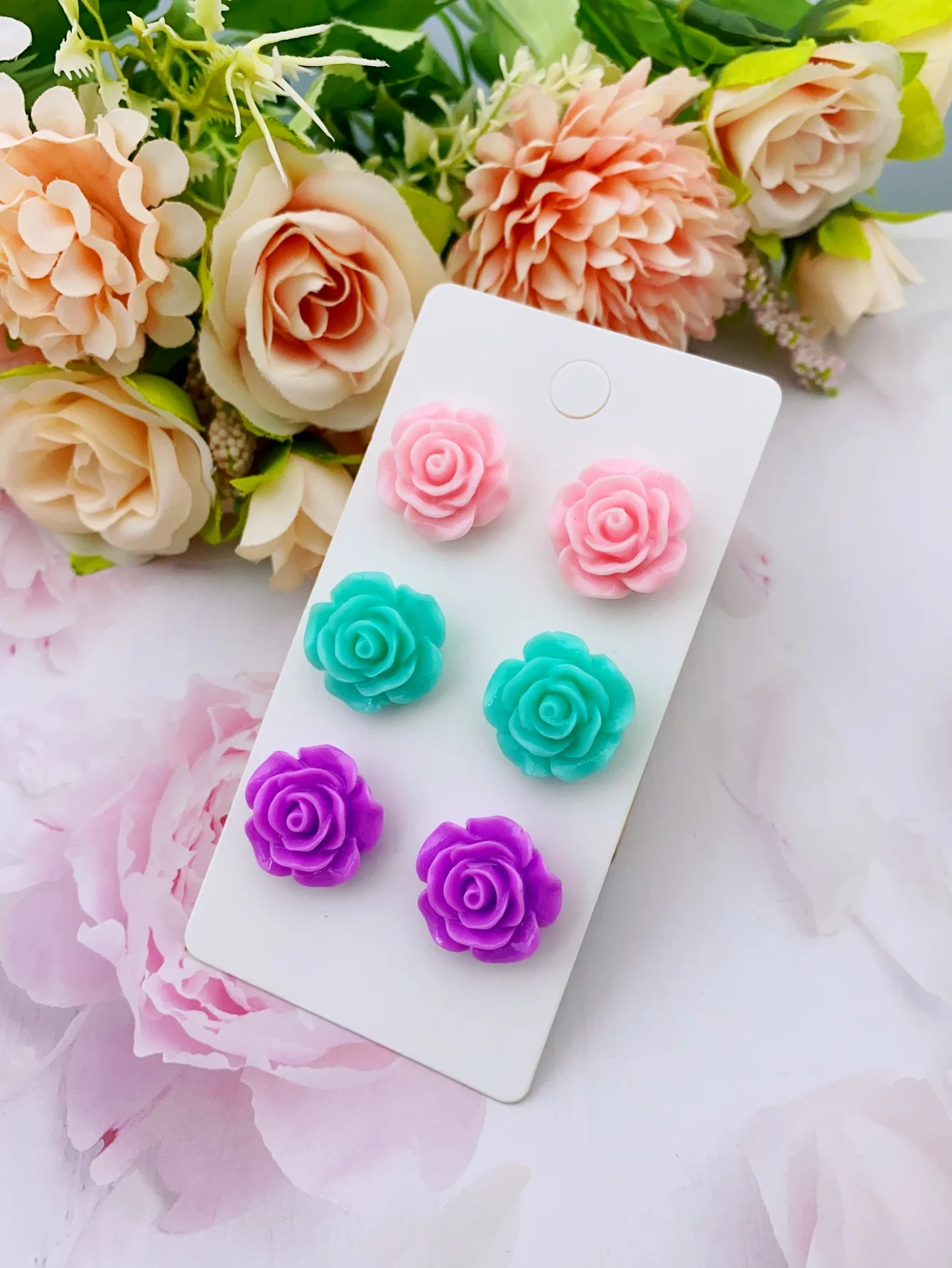 3 pairs Fashionable Acrylic Resin Rose Flower Earrings for Women\'s Everyday Style