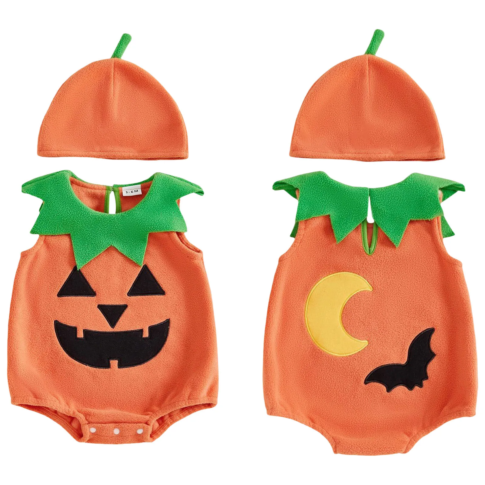 

Newborn Baby Halloween Romper Cute Pumpkin Embroidered Sleeveless Bodysuit And Hat Two Piece Set Infant Toddler Crawling Clothes