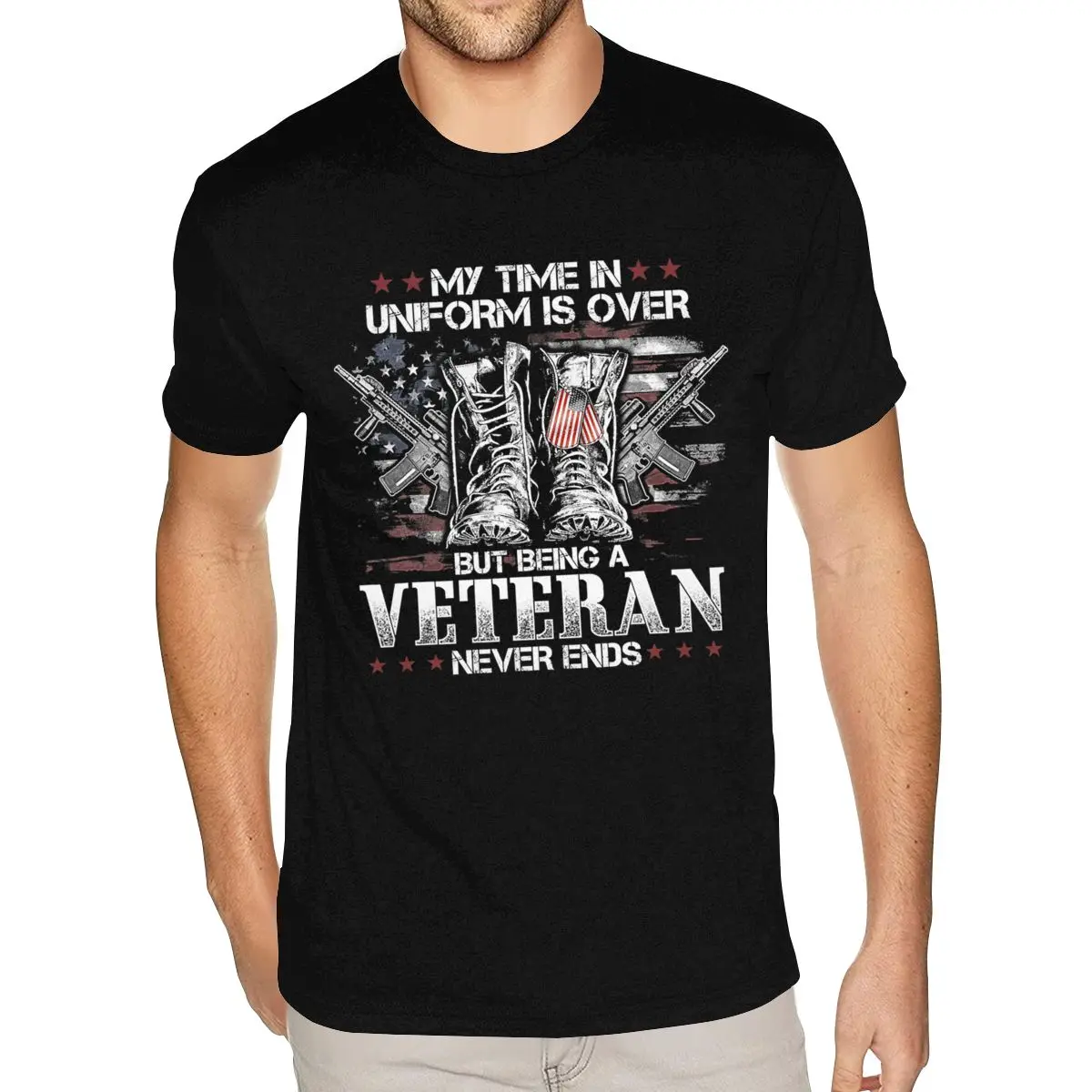 

My Time In Uniform Is Over But Being A Veteran Never Ends T Shirts Men Bespoke Short Sleeves Premium Cotton Black T Shirts