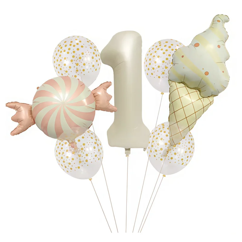 7 قطعة/المجموعة 32 بوصة الحليب الأبيض ماتي الحلوى الآيس كريم الألومنيوم فيلم الرقمية 1-9 بالون مجموعة حفلة عيد ميلاد سعيد الديكور الاطفال Bac #2