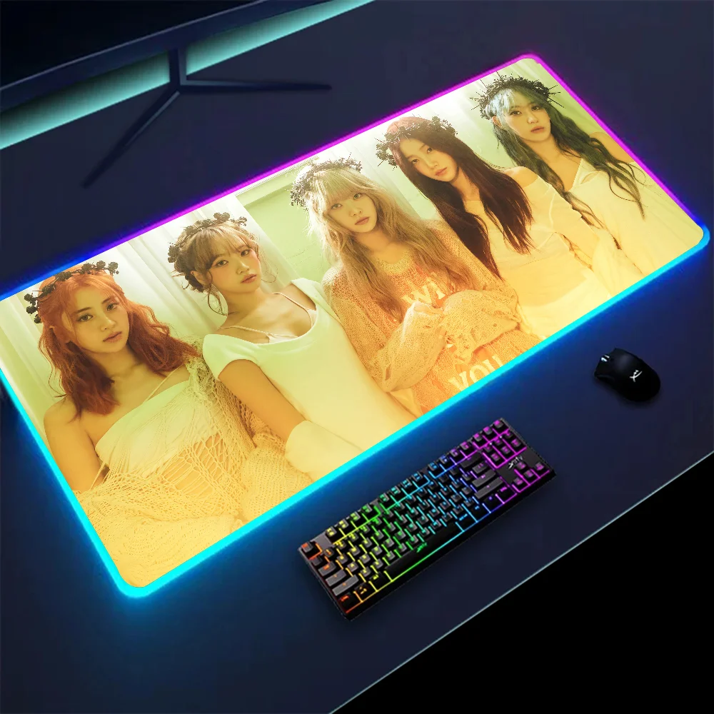 1pc Famous Kpop Girl Group L-LE SSERAFIM Floor Mat XXL RGB Gaming Mouse Pads HD Black Gamer Accessories Large LED