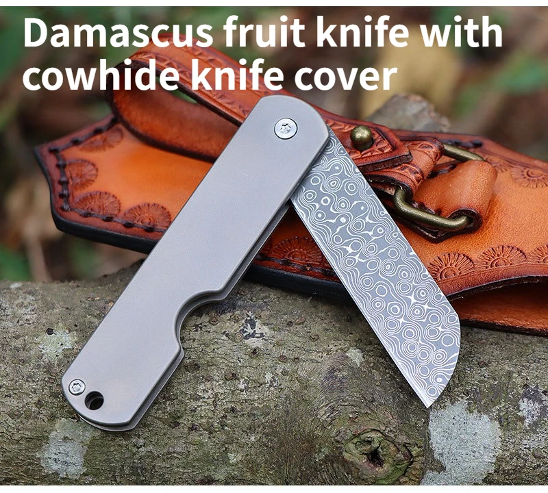 

NEW Damascus Steel Outdoor Camping Self Defense Folding Knife Mini Portable Titanium Alloy Foldable Small Knife EDC Tool