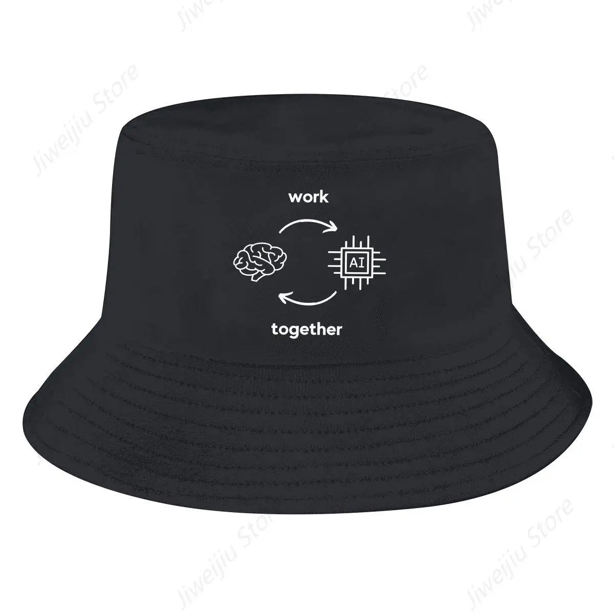 AI vs Human Work Together Unisex Bucket Hats ChatGPT Hip Hop Fishing Sun Cap Fashion Style Designed