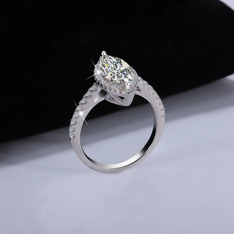 高品質シルバーモアサナイト馬目リング、女性用不規則形状モアサナイトダイヤモンドリング、子供用リング