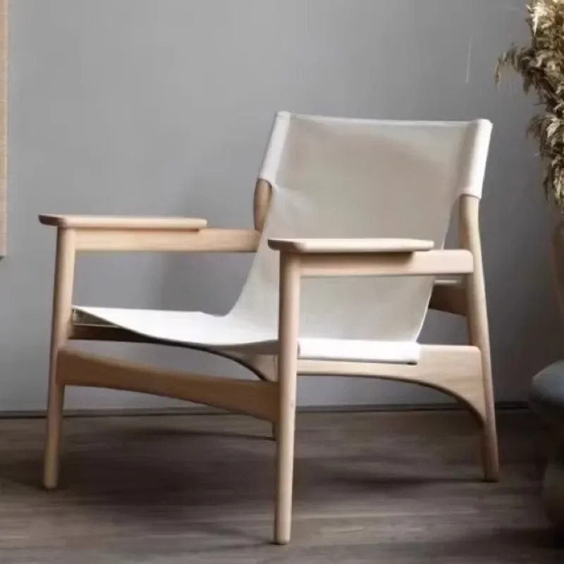 Wooden back chair Living room sofa chair Personality aesthetics Modern comfortable armchair Luxury decorative leather armchair