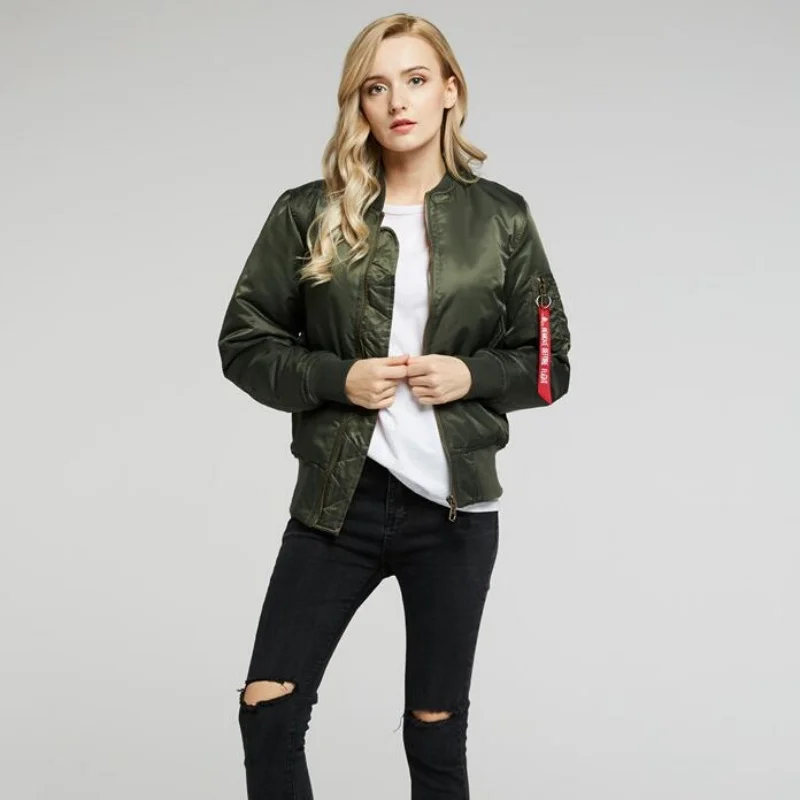 New DAFEILI Winter Autumn MA1 Bomber Jacket Women Military Tactical Thick Padded Coat Aviator Pilot Girls Baseball Bomber Jacket